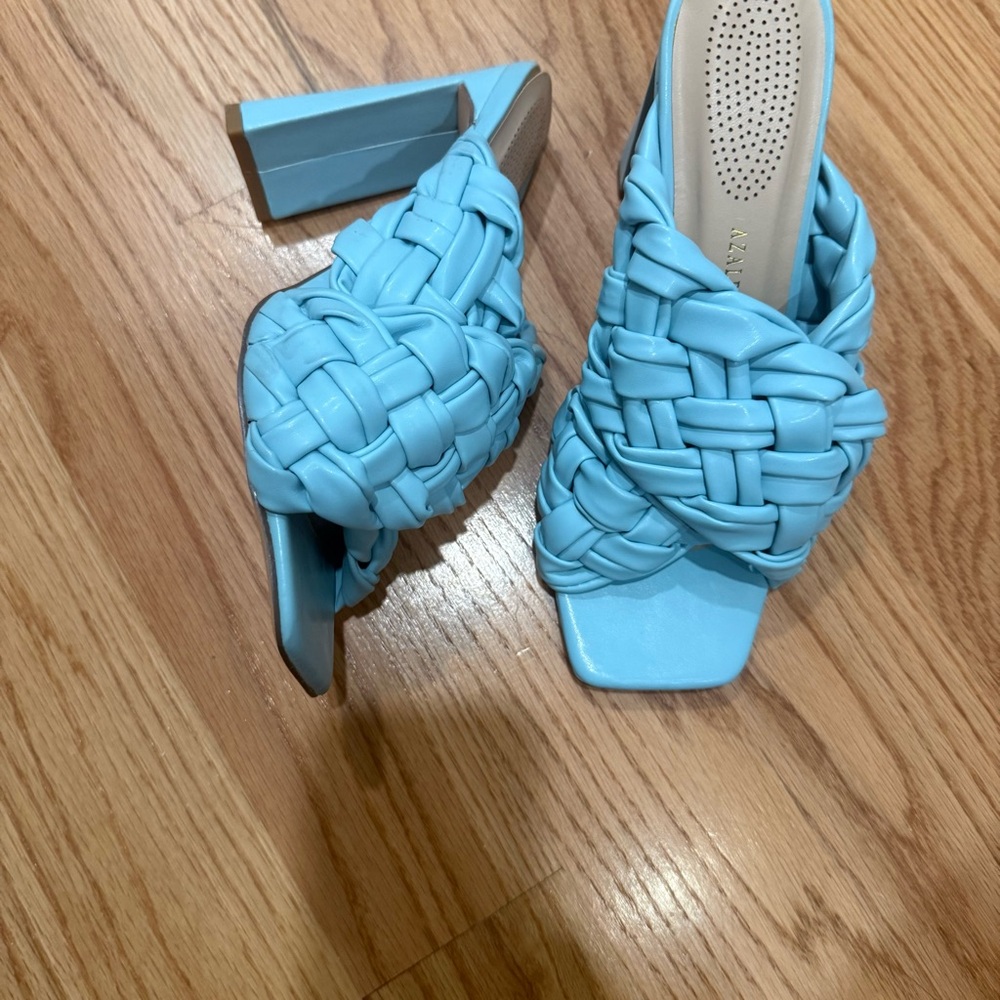 AKIRA Braided Square-Toe Mules in Light Blue (New) Never Worn - Picture 2 of 3
